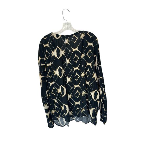 Sundance Blouse Black Tan Lightweight‎ Long Sleeve Boho Bohemian Tassel Small - Picture 9 of 12